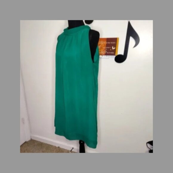 New York & Company XS Eva Mendes Emerald Green Chiffon High Neck Dress Size Med - Picture 8 of 10